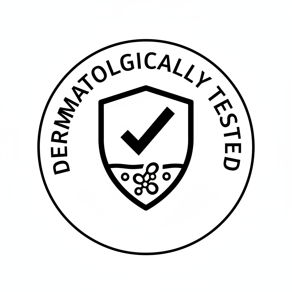 erstelle ein schwarz weiss icon für dermatologisch getestet auf weissem hintergrund